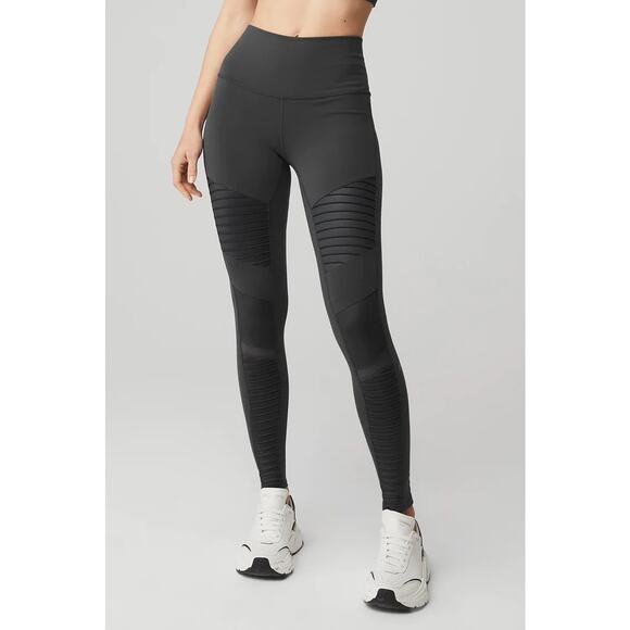 Alo High Rise Moto Leggings Womens Size M Mesh Panel Sculpting Active Yoga Gray - Picture 1 of 11